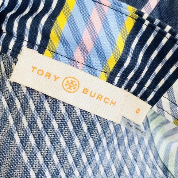 Tory Burch Dress Overprinted Blue Green Stripes Sleeveless Wrap Midi Size 0 - Picture 4 of 10